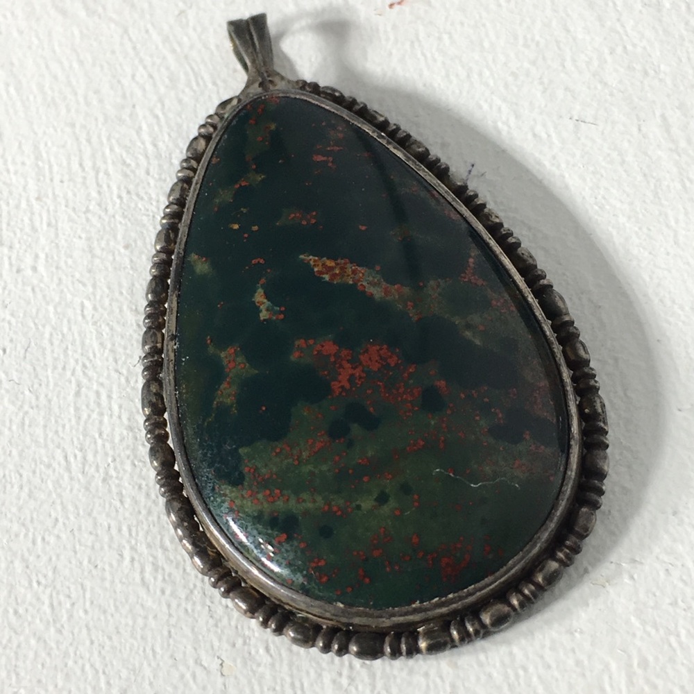 Vintage Stone Antique Silver Tone Pendant